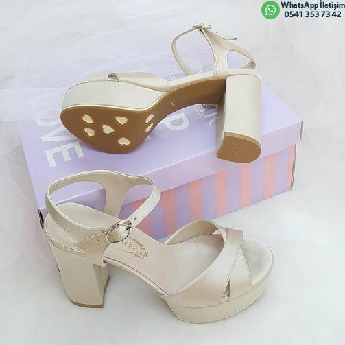 11 Cm Thick Heeled Nude Color Satin Comfortable Women's Evening Dress & Engagement Shoes
