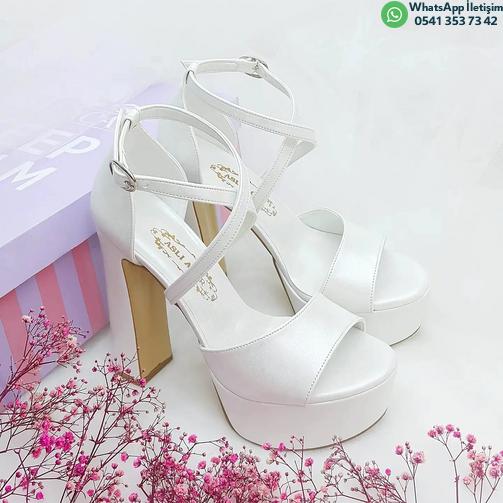 14 Cm Thick Heeled Pearl Color Women's Comfortable Wedding Dress Shoes