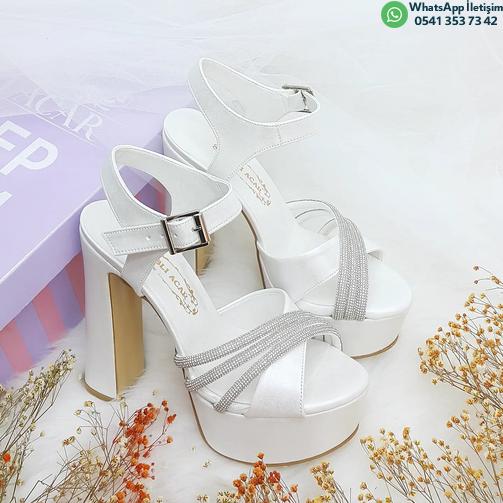 14 Cm Thick Heeled Stone Detailed Comfortable Bridal Shoes Wedding Shoes