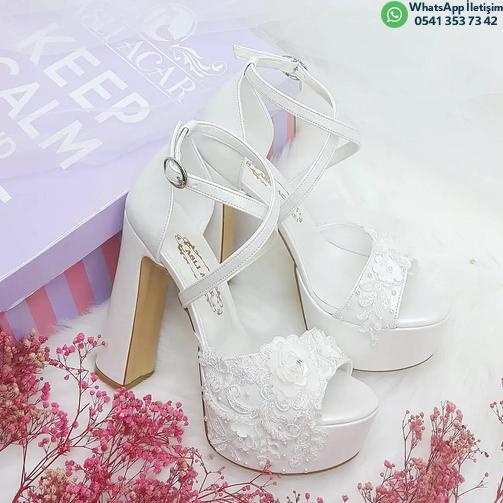 14 Cm Thick Heels Lace Design Comfortable Bridal Shoes Wedding Shoes