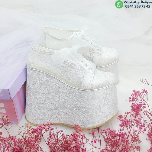 15 Cm Wedge Heel Lace Detailed Comfortable Bridal Shoes Wedding Shoes