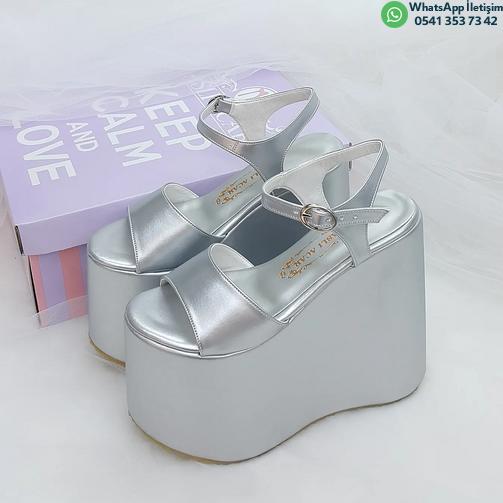 15 Cm Flat Sole Wedge Heel Gray Color Engagement & Bridal Shoes Wedding Shoes