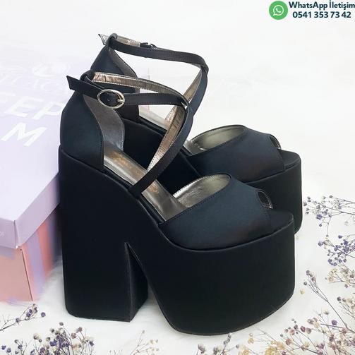 16 Cm Wedge Heel Black Color Satin Women's Evening Dress Wedding Shoes
