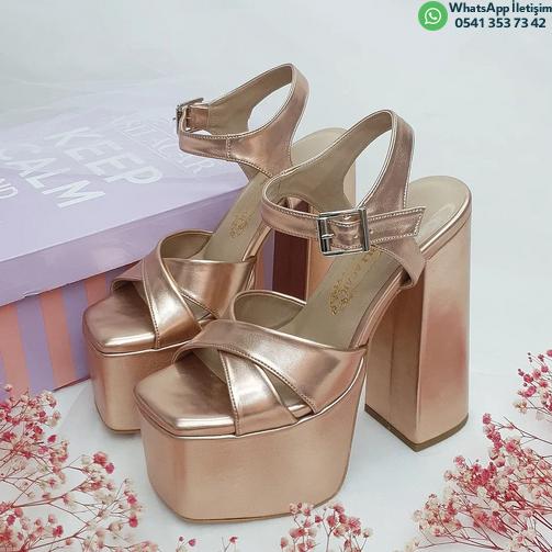 16 cm High Thick Heeled Slightly Sloping Platform Copper Color Women's Evening Shoes