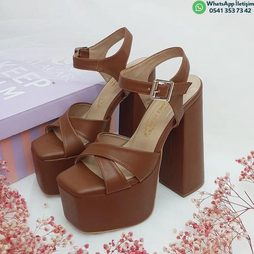 16 cm High Thick Heeled, Slightly Sloping Platform, Brown Color Women's Evening Shoes