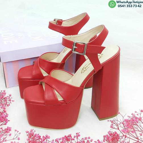 16 cm High Heeled Slightly Inclined Red Color Leather Skin Henna & Engagement Shoes