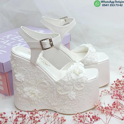16 cm High Heel Pearl Lace Detail Custom Designed Comfortable Platform Heel Wedding Shoes