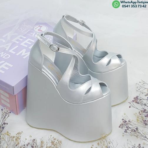 18 Cm High Wedge Heel Model Gray Color Comfortable Women's Evening Dress Wedding Shoes