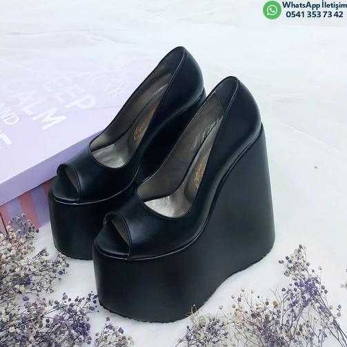 18 Cm Wedge Heel Model Comfortable Sole Black Color Women's Evening Dress Shoes