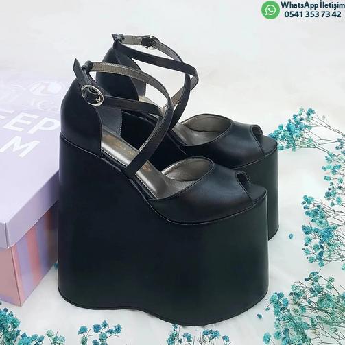 18 Cm Wedge Heel Model Black Color Women's Evening Dress Shoes Women's Engagement Shoes