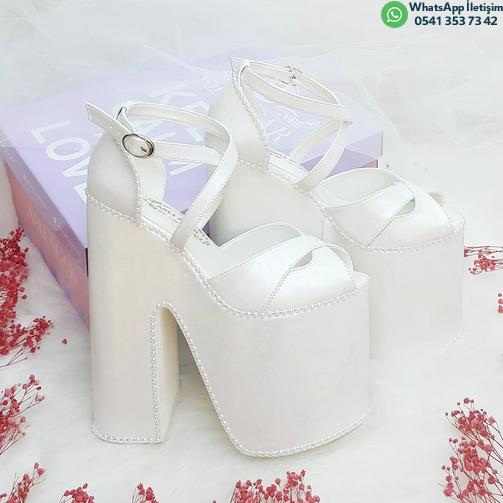 18 Cm High Heeled Very Comfortable Wedge Heel Pearl Color Wedding Shoes for Brides