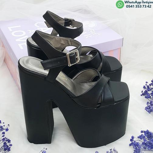 18 Cm High Heeled Slightly Curved Very Comfortable Cross Banded Black Color Women's Evening Dress & Engagement Shoes