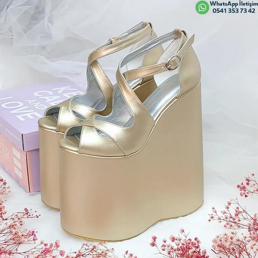 20 cm High Wedge Heel, Gentle Platform, Gold Color Women's Engagement Shoes