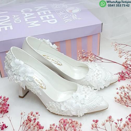 8 cm Low Heel, Floral Detail, Custom Designed, Very Comfortable Stiletto Wedding Shoes