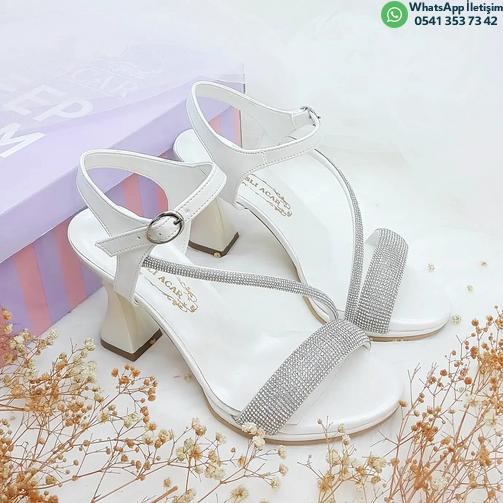 9 Cm Champagne Heel Stone Detailed Sandals Bridal Shoes Wedding Shoes