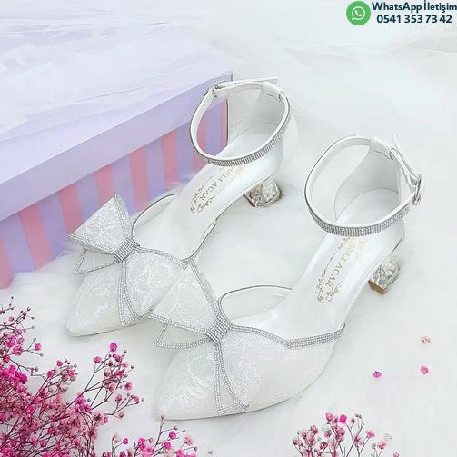Transparent Heeled Stiletto Wedding Dress Shoes with Bow Detail