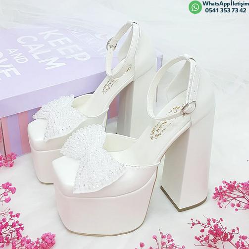 Very Comfortable Bridal Shoes with Slightly Curved Bow Detail and 16 Inch High Heels