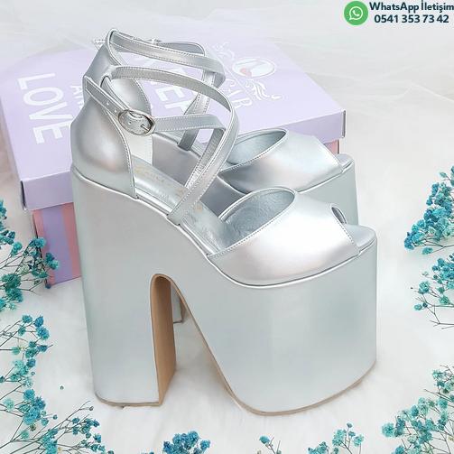 High Wedge Heel Model Gray Color Women's Evening Dress & Engagement Shoes