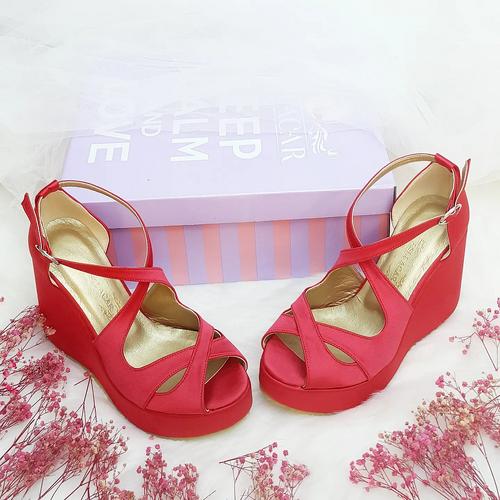 10 Cm Heeled Red Satin Women's Evening Dress & Engagement Wedding Shoes
