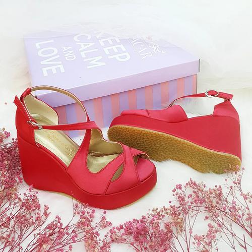 10 Cm Heeled Red Satin Women's Evening Dress & Engagement Wedding Shoes