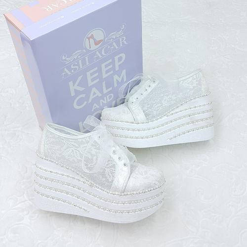 6.5 Cm Thick Heeled Stone Design Pearl Stiletto Comfortable Bridal Shoes