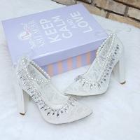 10 Cm TaşlıTasarım Dantelli Stiletto Rahat Gelin Ayakkabısı
