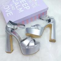 14 Cm Thick Heeled Gray Color Women's Evening Dress Shoes, Engagement Shoes, Wedding Shoes