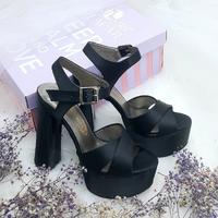 14 Cm Thick Heeled Black Satin Women's Evening Dress & Engagement Shoes