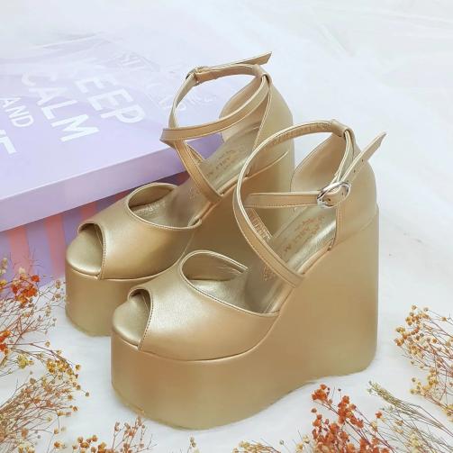 15 Cm Wedge Heel Gold Color Engagement & Women's Evening Dress Shoes