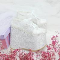 15 Cm Wedge Heel Lace Detailed Comfortable Bridal Shoes Wedding Shoes