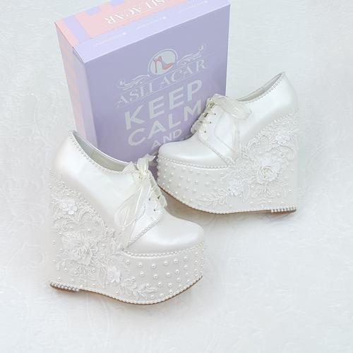 15 Cm Wedge Heel Lace Special Design Comfortable Sports Wedding Shoes