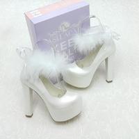 15 Cm Heeled Platform Mother of Pearl Feather Bridal Shoes