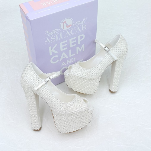 15 Cm Topuklu Taşlı Tasarım Model Rahat Gelinlik Ayakkabısı