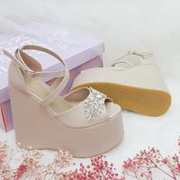 15 cm High Platform Heel Model, Nude Color, Stone Detail, Very Comfortable Women's Engagement Shoes