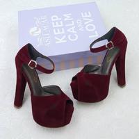 15 Cm High Heel Burgundy Color Comfortable Women's Evening Dress & Engagement Shoes