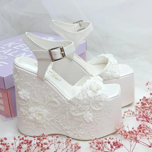 16 cm High Heel Pearl Lace Detail Custom Designed Comfortable Platform Heel Wedding Shoes