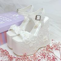 16 cm High Heel Pearl Lace Detail Custom Designed Comfortable Platform Heel Wedding Shoes