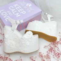 16 cm High Heel Pearl Lace Detail Custom Designed Comfortable Platform Heel Wedding Shoes