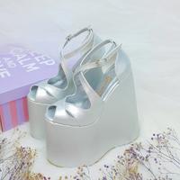 18 Cm High Wedge Heel Model Gray Color Comfortable Women's Evening Dress Wedding Shoes