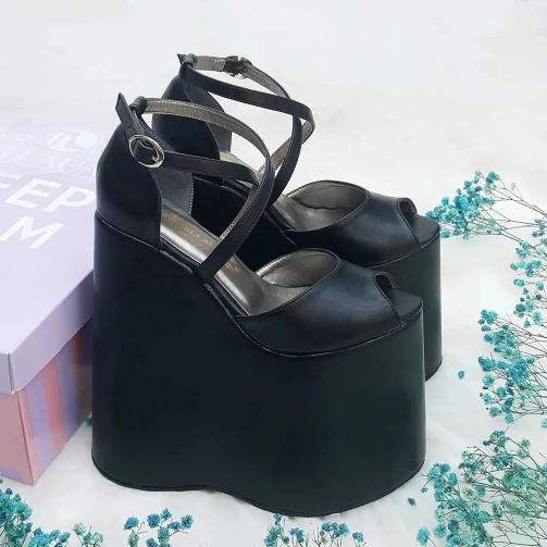 18 Cm Wedge Heel Model Black Color Women's Evening Dress Shoes Women's Engagement Shoes