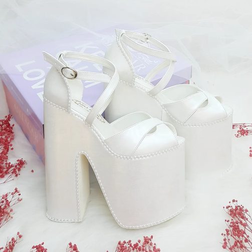 18 Cm High Heeled Very Comfortable Wedge Heel Pearl Color Wedding Shoes for Brides