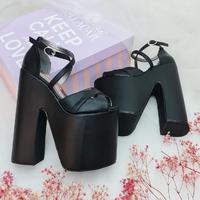 Black Low-Sloped Platform 18 cm High Wedge Heel Model for Women's Engagement Shoes