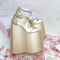 20 cm High Wedge Heel, Gentle Platform, Gold Color Women's Engagement Shoes