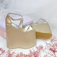 20 cm High Wedge Heel, Gentle Platform, Gold Color Women's Engagement Shoes