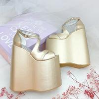 20 cm High Wedge Heel, Gentle Platform, Gold Color Women's Engagement Shoes