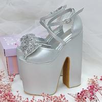 20 cm High, Thick Heel, Slightly Sloping, Silver Color Women's Very Comfortable Engagement Shoes
