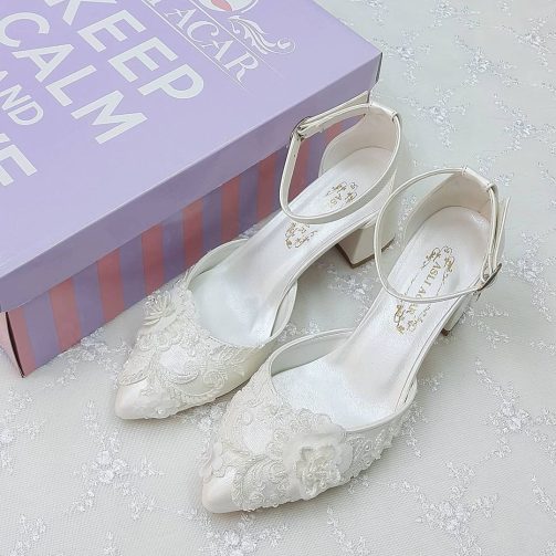 6,5Cm Topuklu Dantel Tasarım Rahat Stiletto Gelin Ayakkabısı