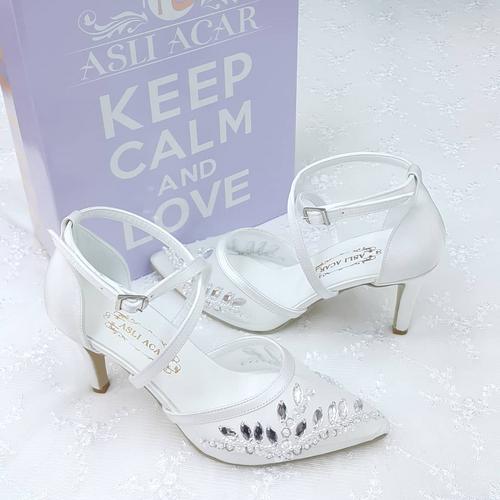 8,5 Cm Özel Tasarım İşlemeli Stiletto Rahat Gelin Ayakkabısı