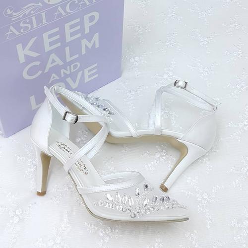 8,5 Cm Özel Tasarım İşlemeli Stiletto Rahat Gelin Ayakkabısı