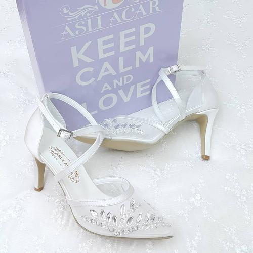 8,5 Cm Özel Tasarım İşlemeli Stiletto Rahat Gelin Ayakkabısı